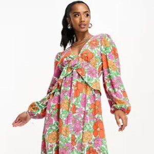 Vila Balloon Sleeve Midi Dress with Frill Waist UK44/US12